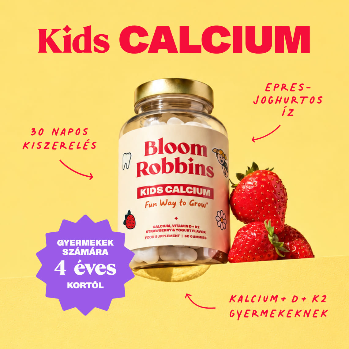Gyerek gumivitamin kalciummal, D- és K2-vitaminnal